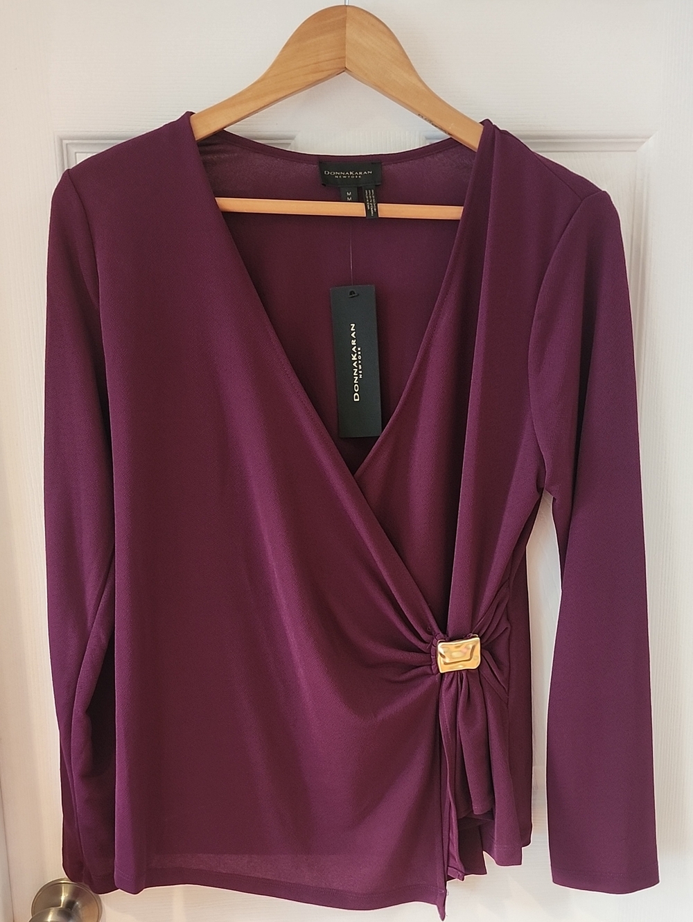 Donna Karan Plum Wrap-Style Long Sleeve Top